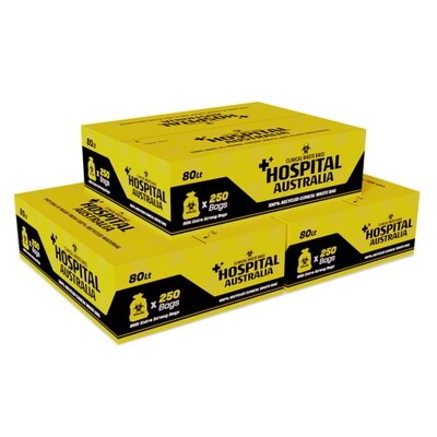 AUSTRALIAN MADE CLINICAL WASTE BAGS 54 LITRE YELLOW CTN 250