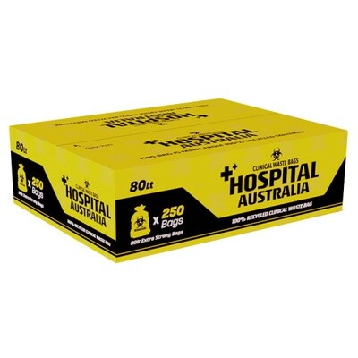 AUSTRALIAN MADE CLINICAL WASTE BAGS 72 LITRE YELLOW CTN 250