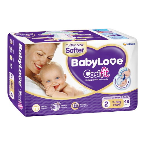 BABYLOVE COSIFIT INFANT NAPPY 3-8 KG (SIZE 2) 2 x 48 NAPPIES