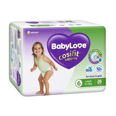 BABYLOVE COSIFIT JUNIOR NAPPY 15-25 KG (SIZE 6) 78 NAPPIES