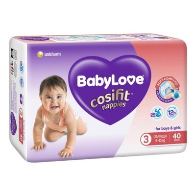 BABYLOVE COSIFIT CRAWLER NAPPY 6-11 KG (SIZE 3) 3 x 40 NAPPIES
