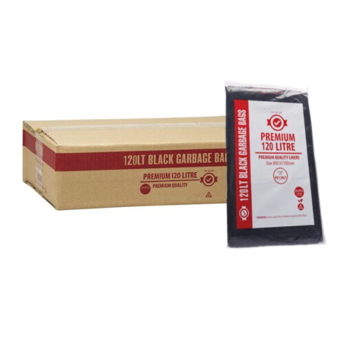 PREMIUM HEAVY DUTY BIN LINER 120 LITRE BLACK CTN 100