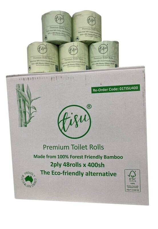 TISU PREMIUM 100% BAMBOO TOILET ROLLS 2 PLY 48 ROLLS X 400 SHEETS