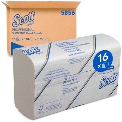 SCOTT 5856 COMPACT HAND TOWEL WHITE 29.5CM (L) X 19CM (W) 110 SHEETS CTN 16