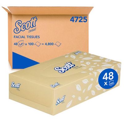 SCOTT 4725 FACIAL TISSUES 2 PLY 100 SHEETS CTN 48 BOXES