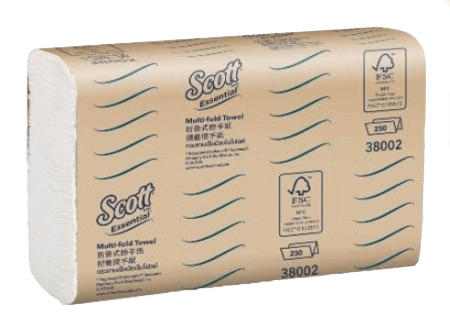 SCOTT 38002 MULTIFOLD HAND TOWEL SLIMLINE 24CM X 19.5CM 250 SHEETS CTN 16
