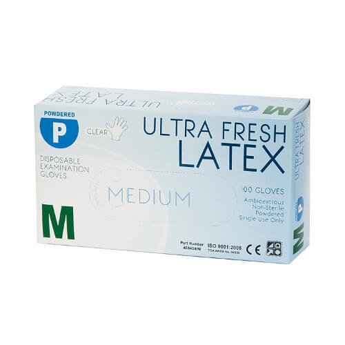 ULTRA FRESH EXAM LATEX GLOVES POWDERED SIZES: S \ M \ L