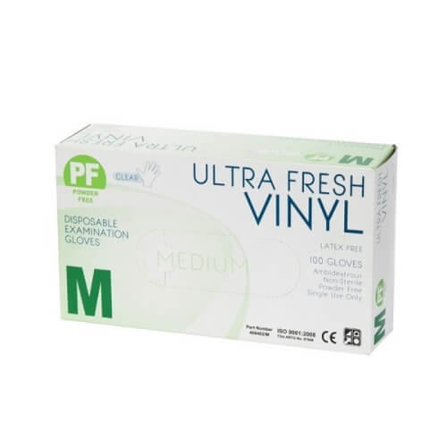 ULTRA FRESH CLEAR VINYL POWDER FREE EXAM GLOVES SIZES: S \ M \ L \ XL