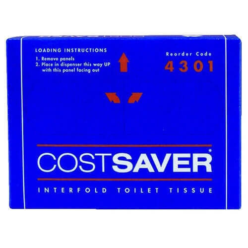 COSTSAVER 4301 INTERFOLD 1 PLY TOILET TISSUE 200 SHEETS CTN 72