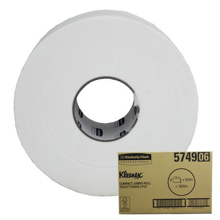 KLEENEX 5749 COMPACT JUMBO TOILET ROLLS 2 PLY 300M CTN 6