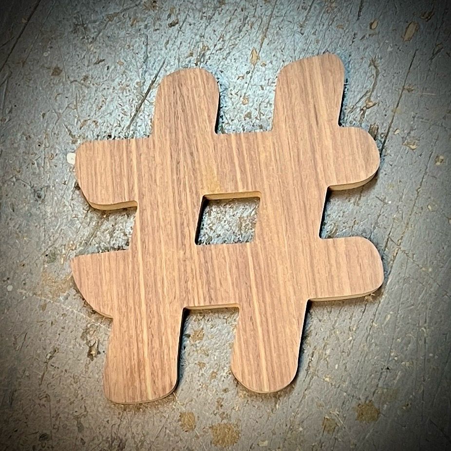 270x255x26mm Hashtag Walnut Veneer MDF Sign