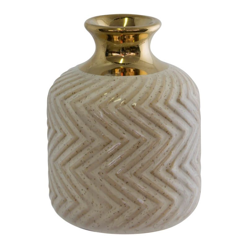 OATMEAL/GOLD BOTTLE VASE 10CM