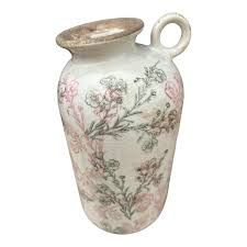 CERAMIC ONE EAR JUG - PINK &amp; GREEN FLORAL OUTLINES
