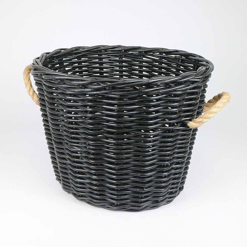 RATTAN BASKET OVAL BLACK MEDIUM