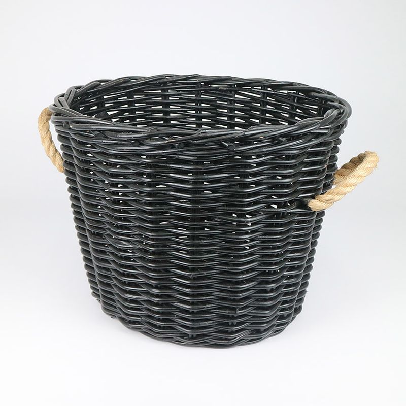 RATTAN BASKET OVAL BLACK MEDIUM