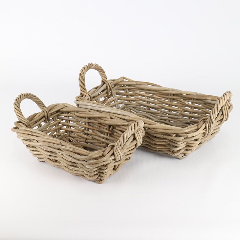 RATTAN TRAY RECTANGULAR CADDY LARGE GREY