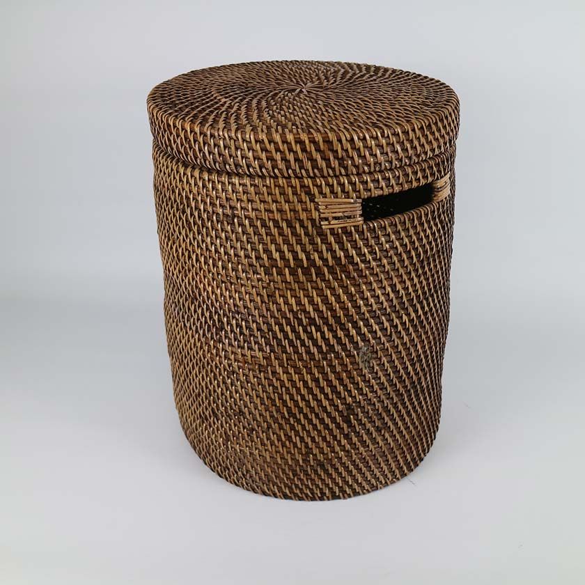 RATTAN LAUNDRY CYLINDER SMALL DARK