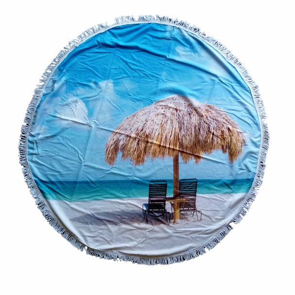 TOWEL ROUND BEACH STRAW &amp; UMBRELLA TWO CHAIRS