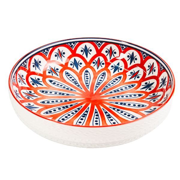 CERAMIC SERVING DISH 30CM RED &amp; BLUE
