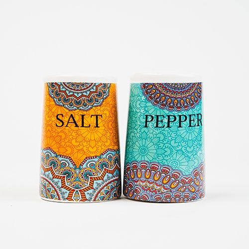 CERAMIC SALT &amp; PEPPER SHAKER ORANGE/BLUE