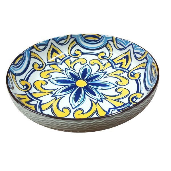 CERAMIC SERVING DISH 30CM BLUE &amp; YELLOW