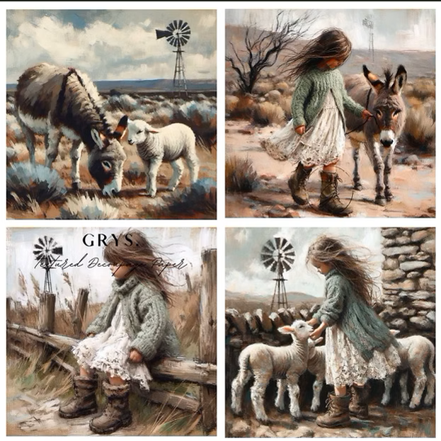 WOODEN BLOCKS SET OF 4 20X20 FARM GIRL