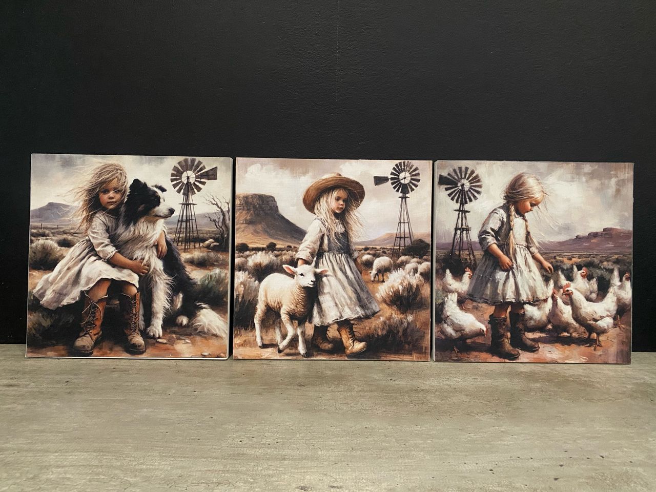 WOODEN BLOCKS SET OF 3 30X30 A GIRL &amp; HER DOG