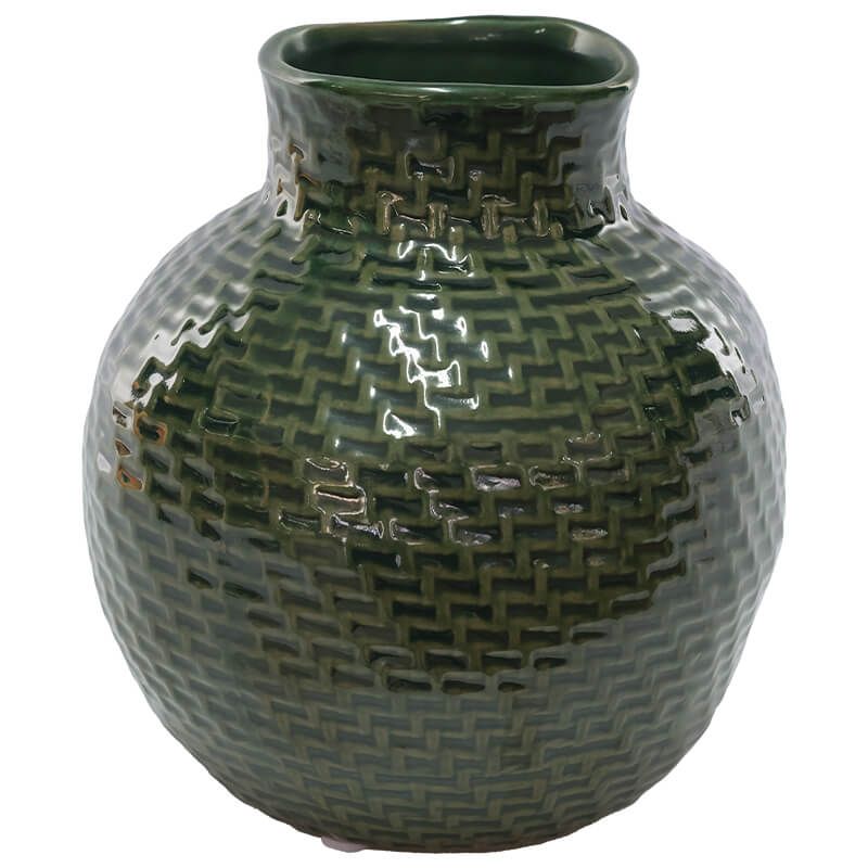 VASE WEAVE GREEN 15CM