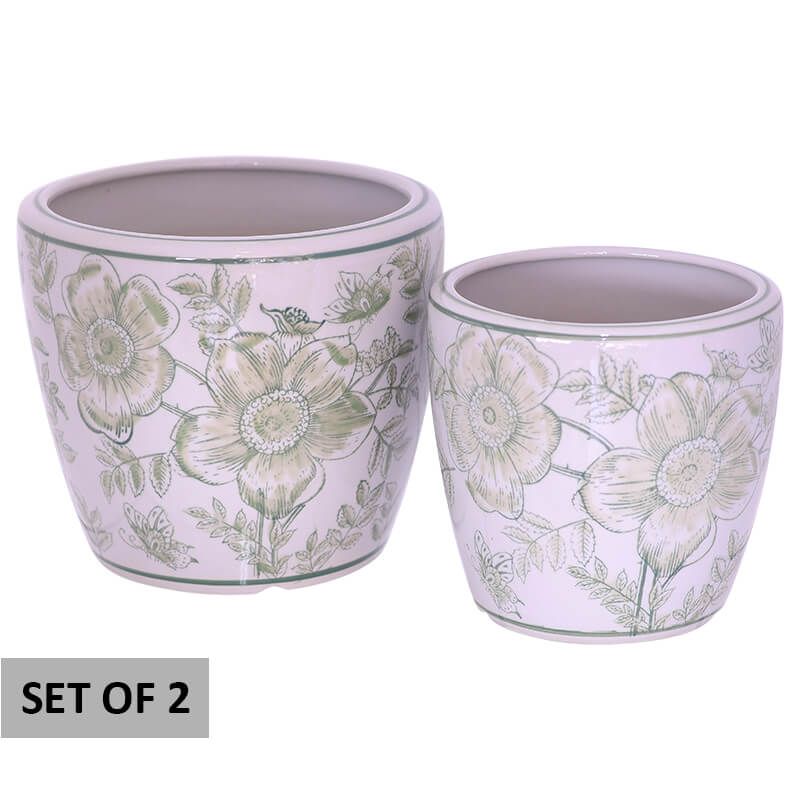 PLANTER POPPY WHITE/GREEN LARGE