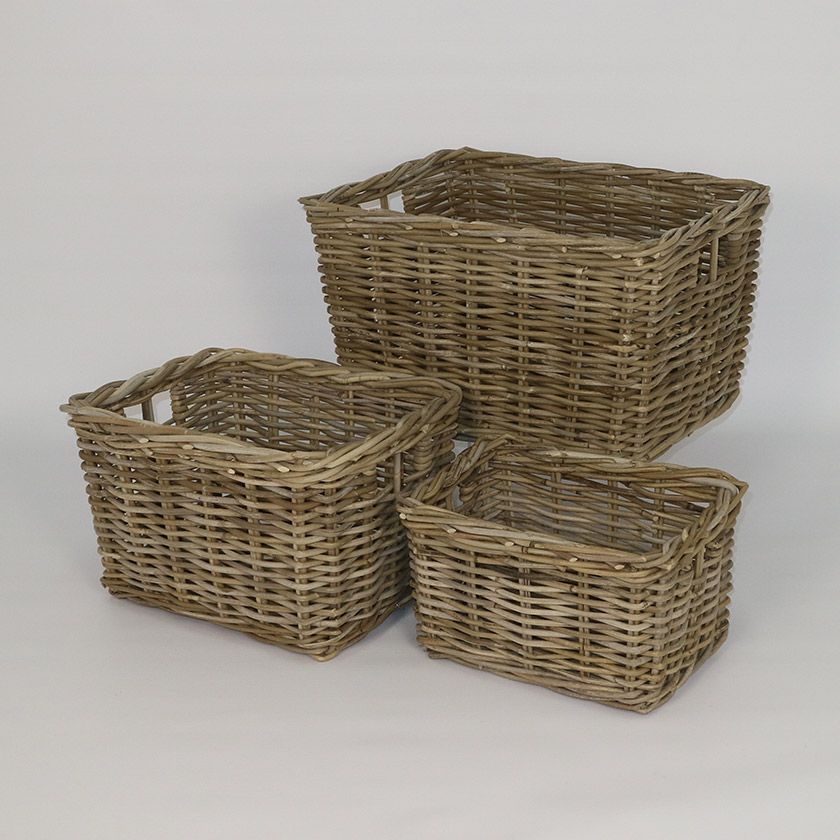 RATTAN THICK DRAWER BASKET GREY MEDIUM