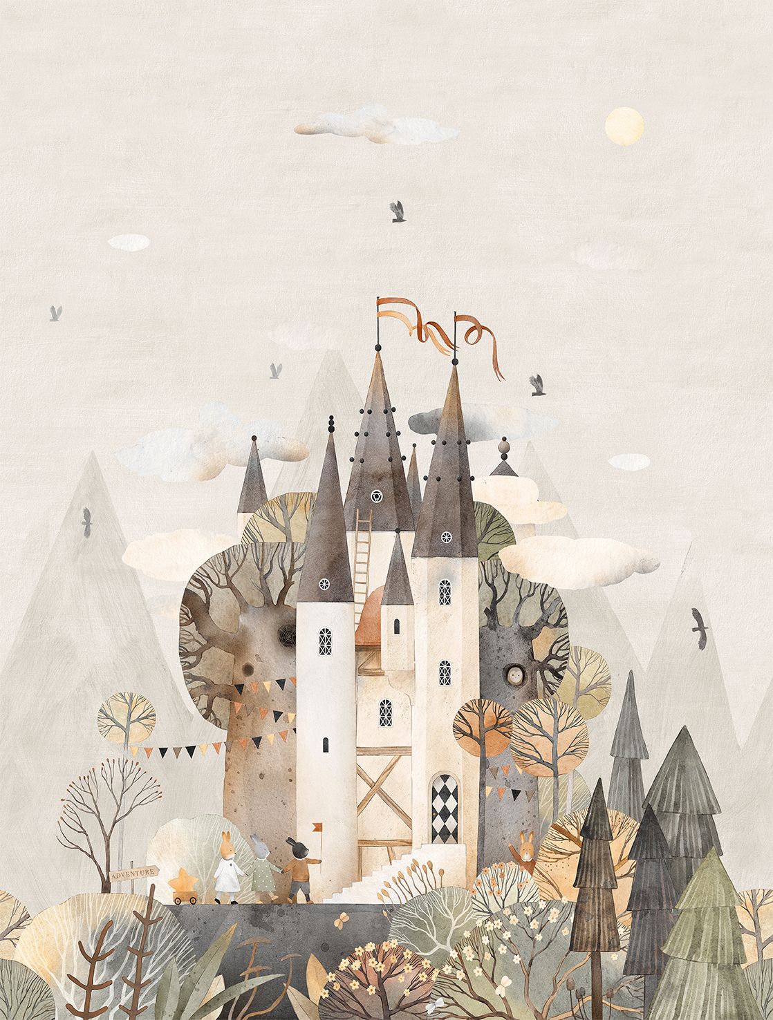 Poster-vliesbehang Cute Walls- Fairytale Castle 212x280cm CW6005-1