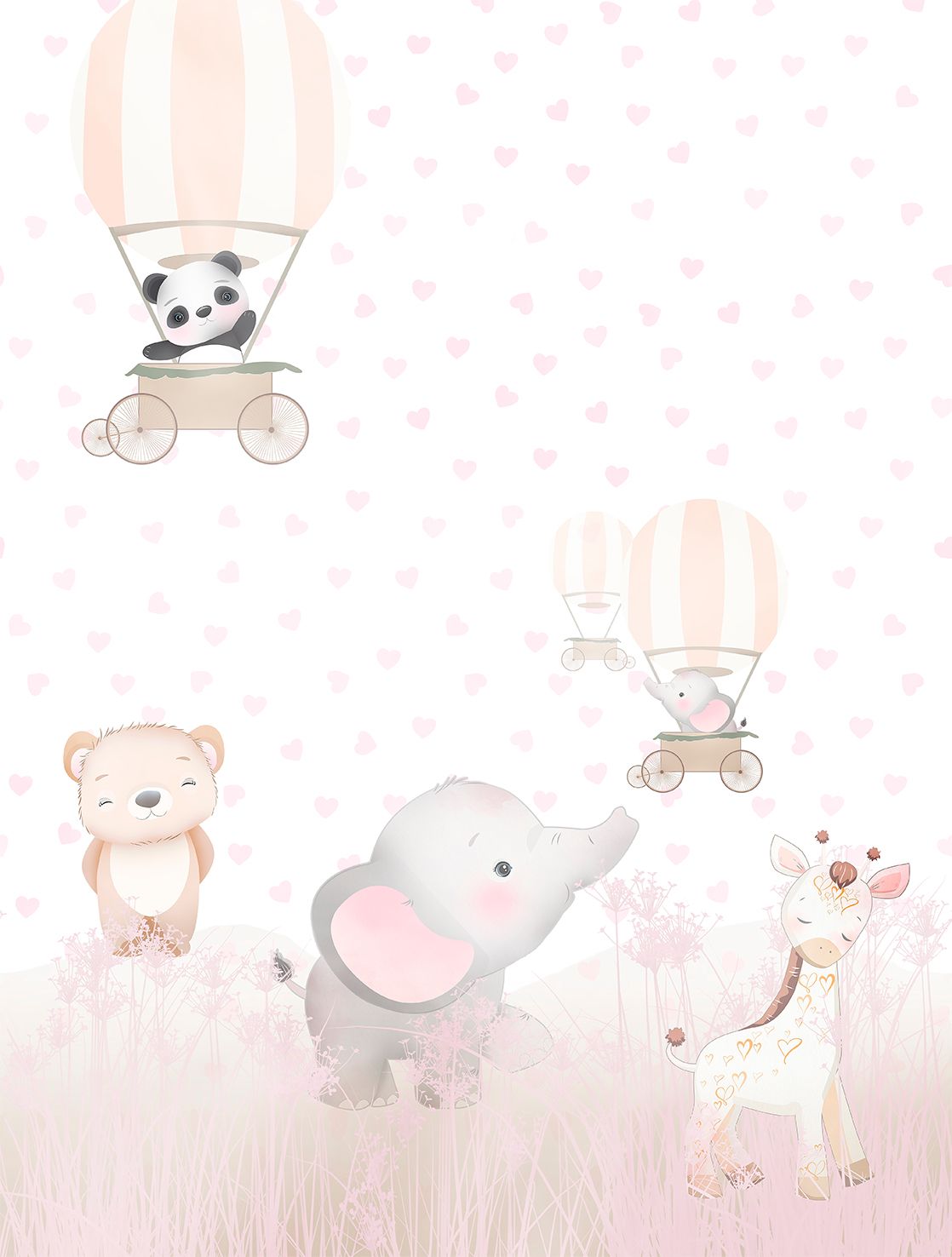 Poster-vliesbehang Cute Walls- Balloon Wagon 212x280cm CW6031-1