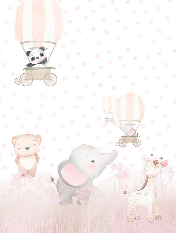 Poster-vliesbehang Cute Walls- Balloon Wagon 212x280cm CW6031-1