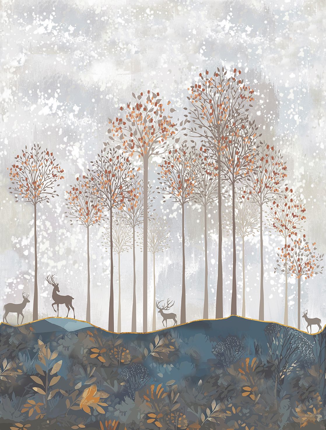 Poster-vliesbehang Cute Walls- Forest Deer 212x280cm CW6047-1