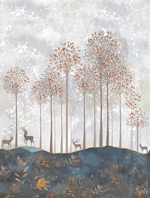 Poster-vliesbehang Cute Walls- Forest Deer 212x280cm CW6047-1