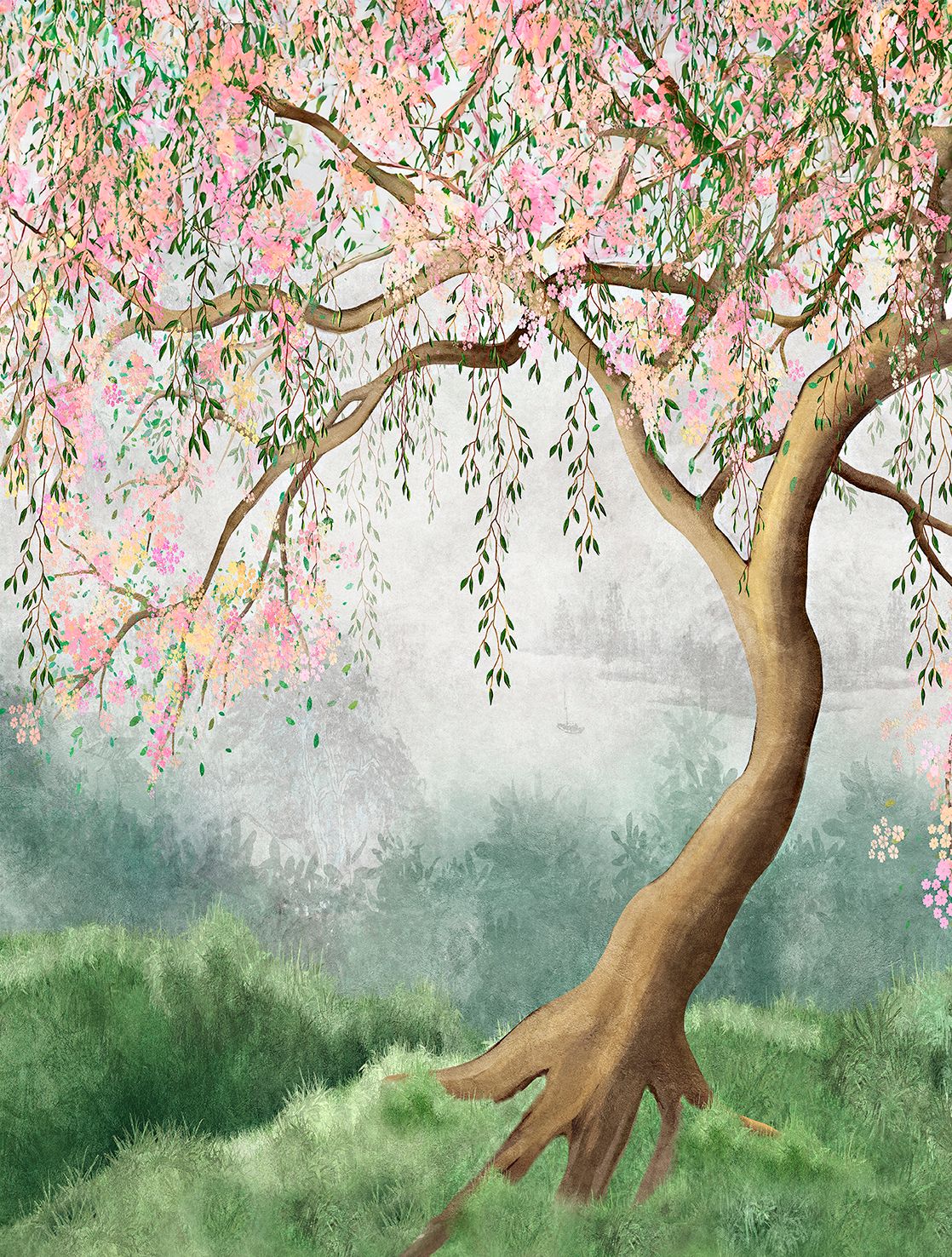 Poster-vliesbehang Cute Walls- Weeping Willow 212x280cm CW6052-1