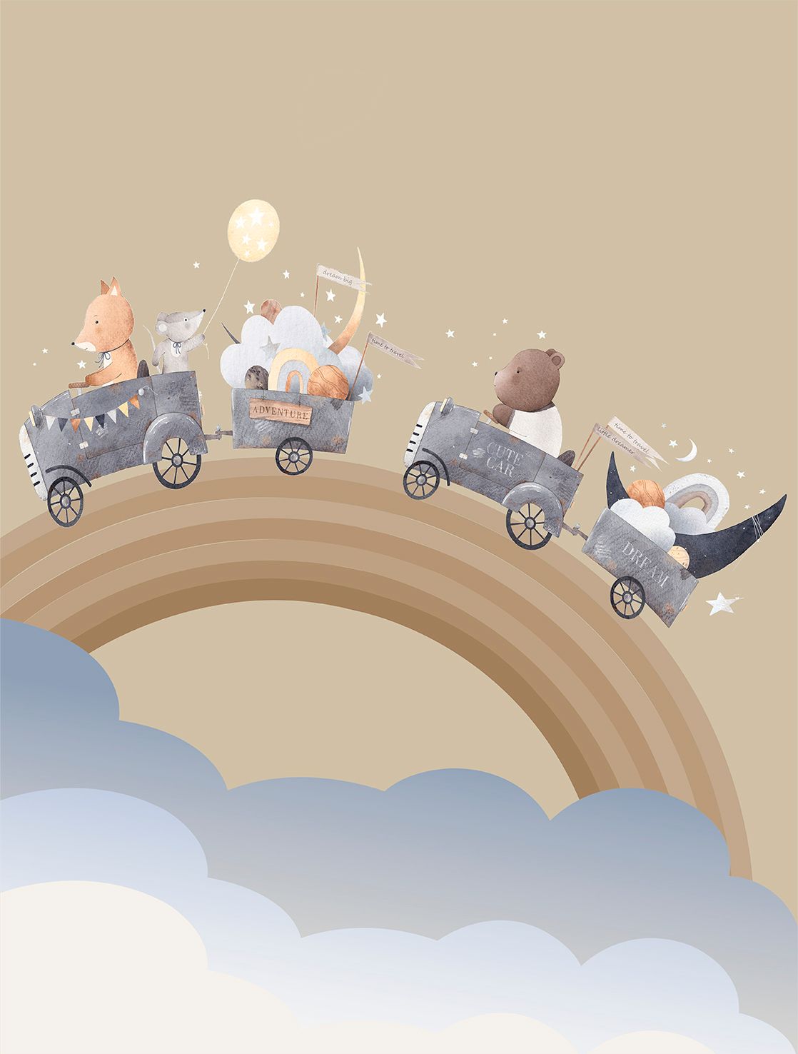 Poster-vliesbehang Cute Walls- Rainbow Travel 212x280cm CW6002-1