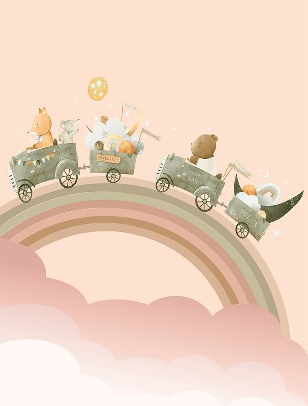 Poster-vliesbehang Cute Walls- Rainbow Travel 212x280cm CW6002-2