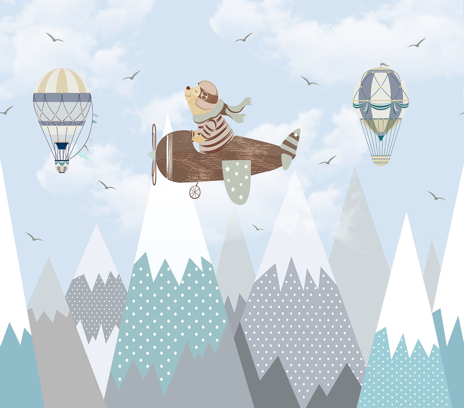 Poster-vliesbehang Cute Walls- Air Travel Bear 318x280cm CW6001-1