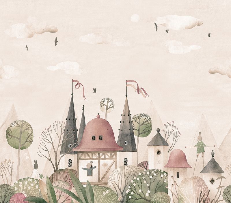 Poster-vliesbehang Cute Walls- Woodlnd Bunnies 318x280cm CW6007-7
