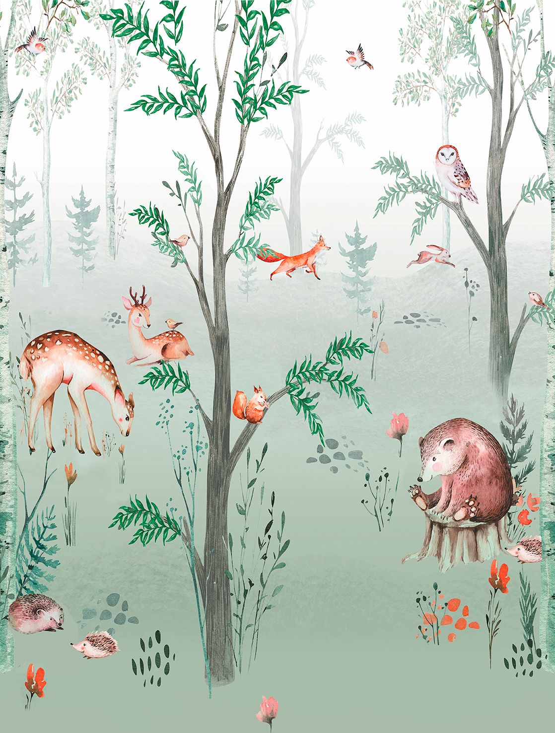 Poster-vliesbehang Cute Walls- Forest Friends 212x280cm CW6041-1