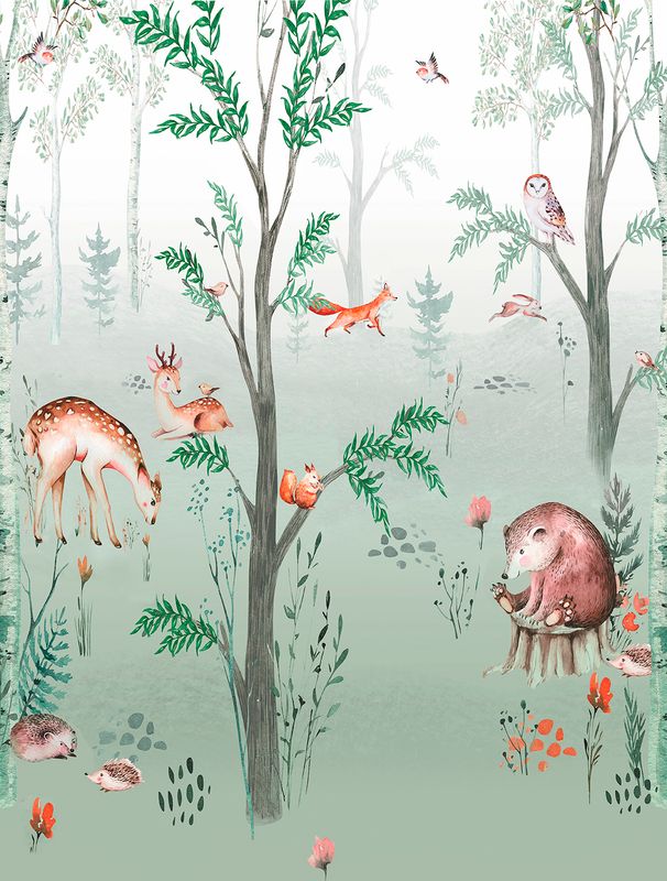 Poster-vliesbehang Cute Walls- Forest Friends 212x280cm CW6041-1
