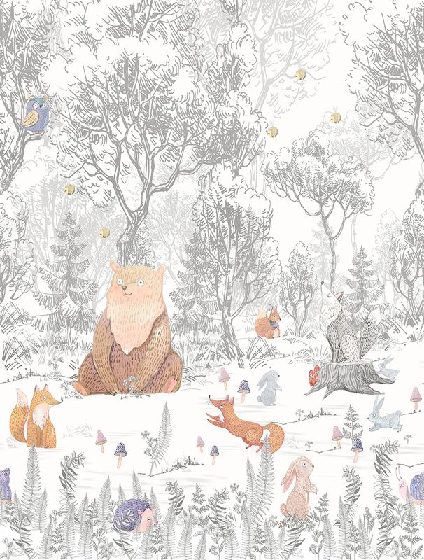 Poster-vliesbehang Cute Walls- Forest Animals 212x280cm CW6043-1