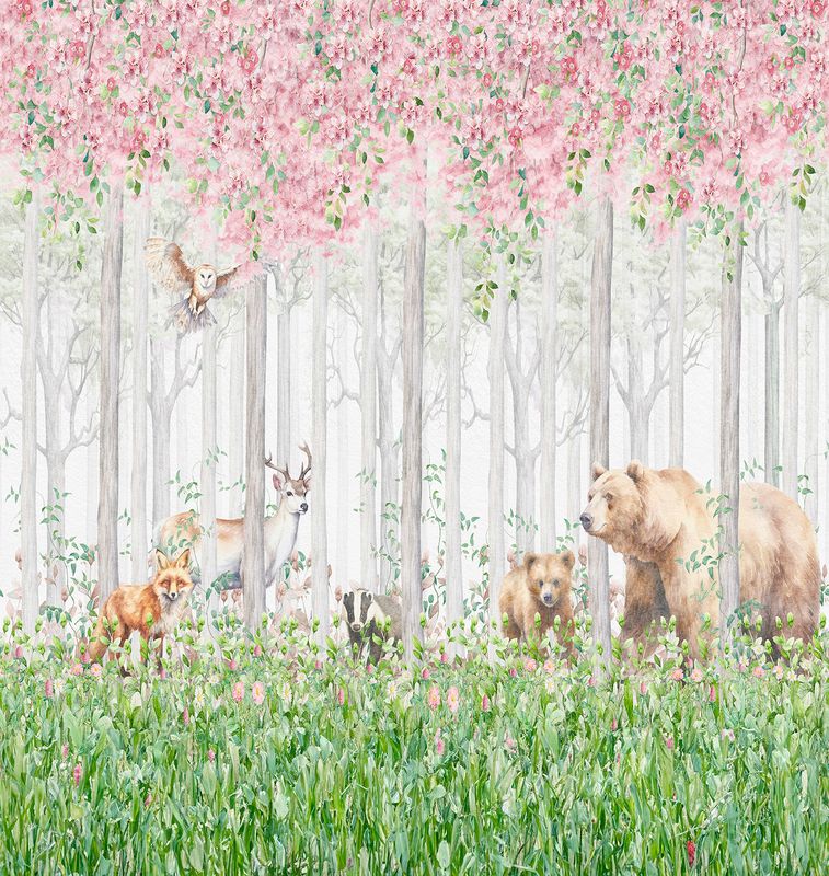 Poster-vliesbehang Cute Walls- Spring Woodland 265x280cm CW6045-1