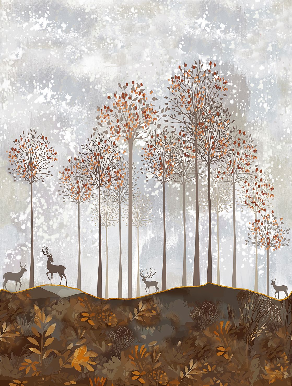 Poster-vliesbehang Cute Walls- Forest Deer 212x280cm CW6047-2