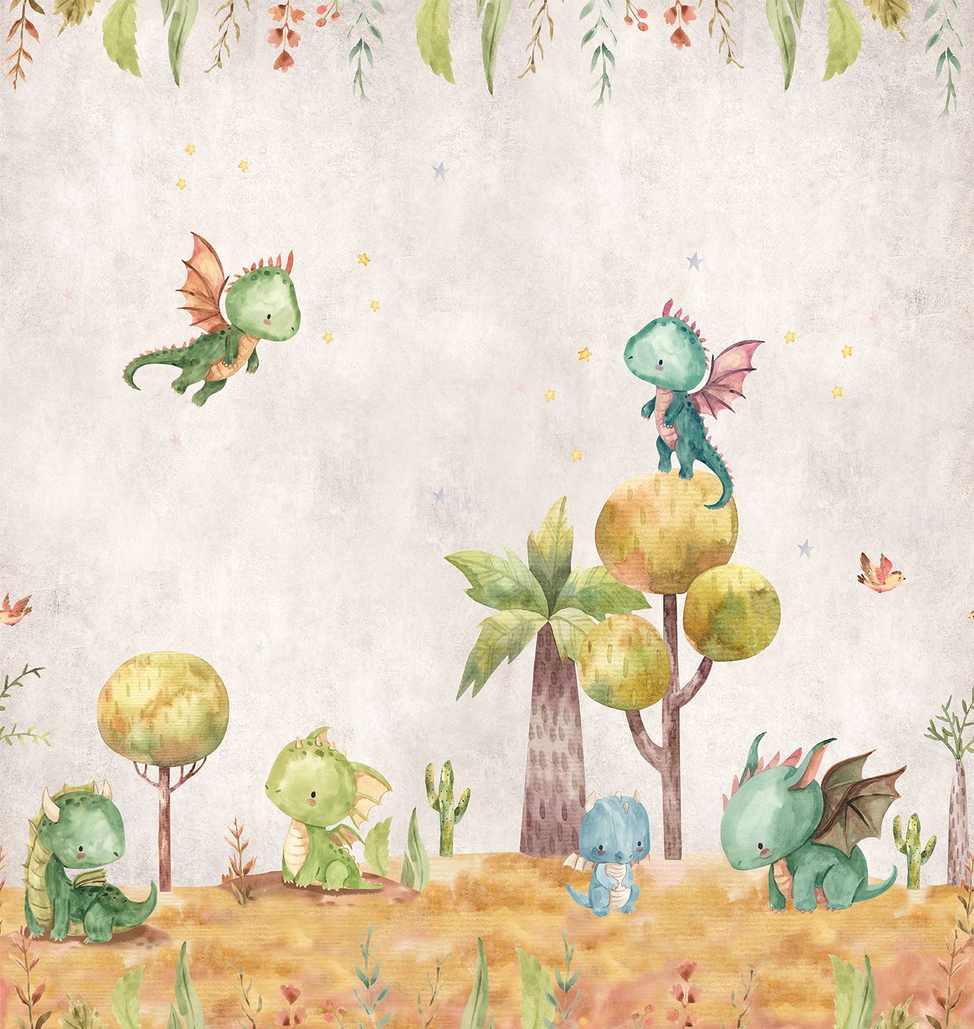 Poster-vliesbehang Cute Walls- Little Dragons 265x280cm CW6053-1