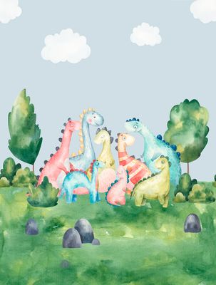 Poster-vliesbehang Cute Walls- Dino Land 212x280cm CW6003-2