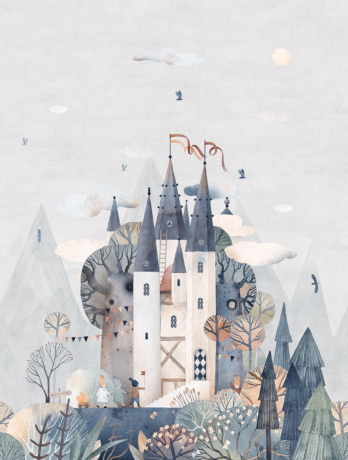 Poster-vliesbehang Cute Walls- Fairytale Castle 212x280cm CW6005-2