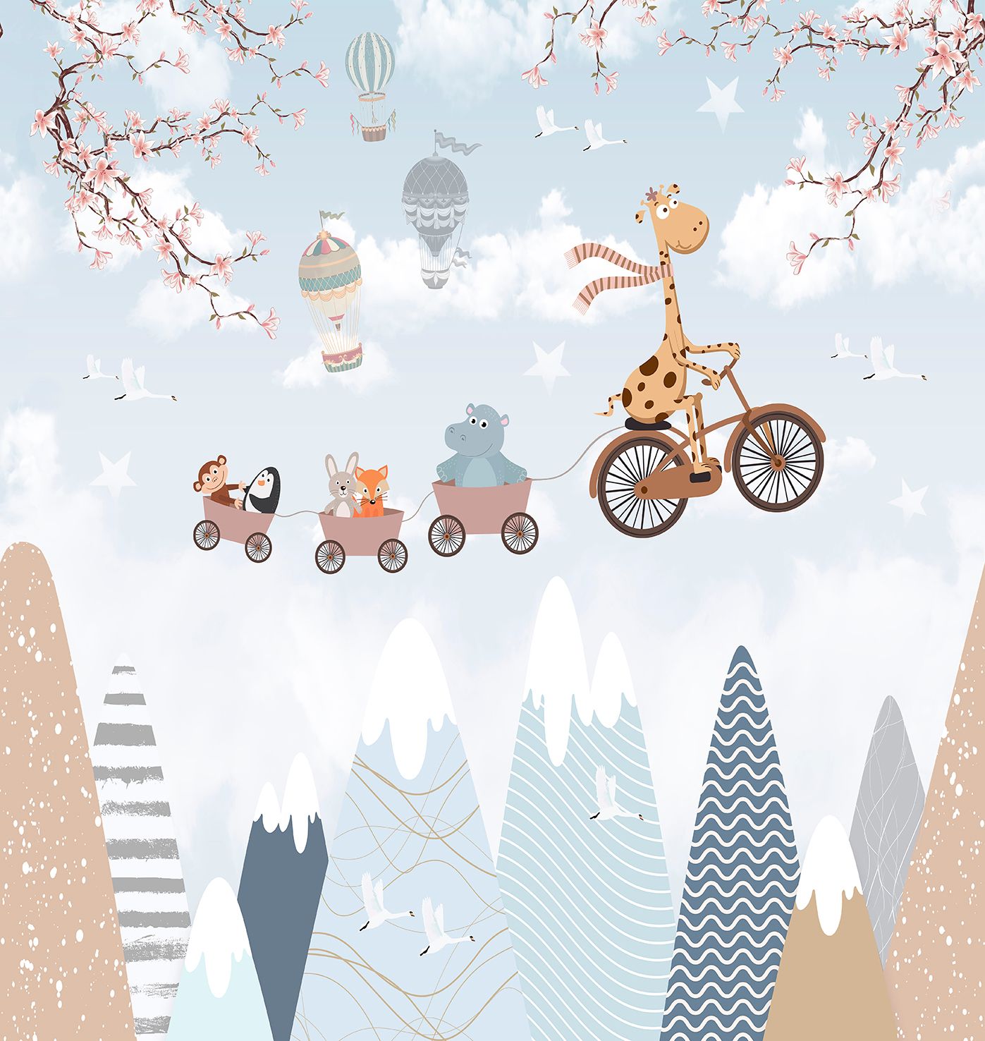 Poster-vliesbehang Cute Walls- Flying Cyclist 265x280cm CW6033-1