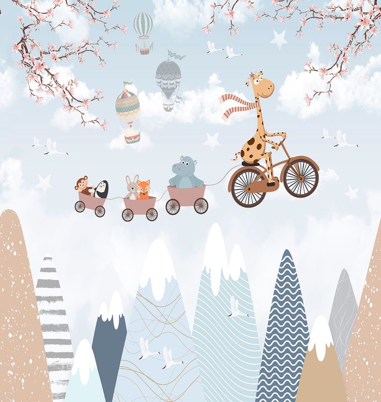 Poster-vliesbehang Cute Walls- Flying Cyclist 265x280cm CW6033-1